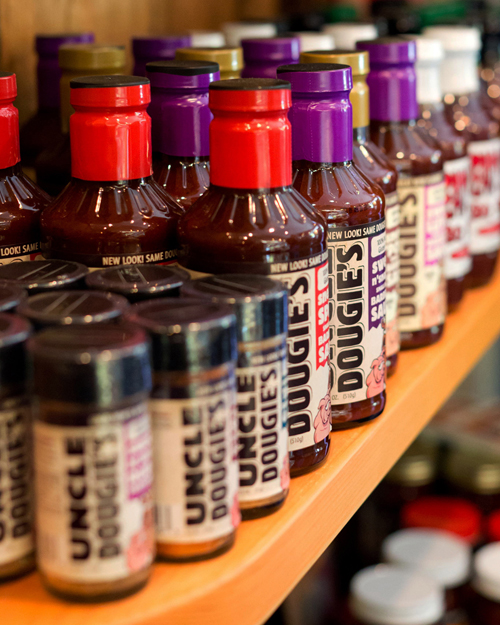 Bottles of barbeque sauce