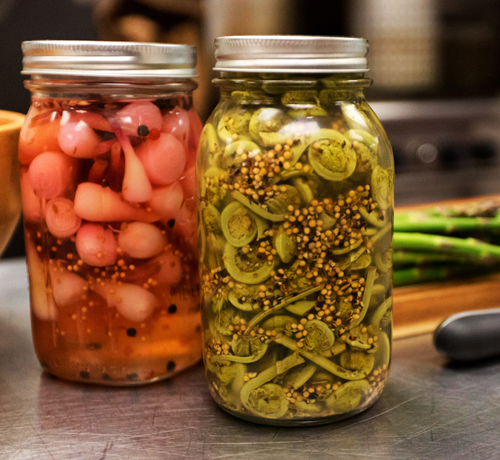Pickled ramps and fiddlehead ferns