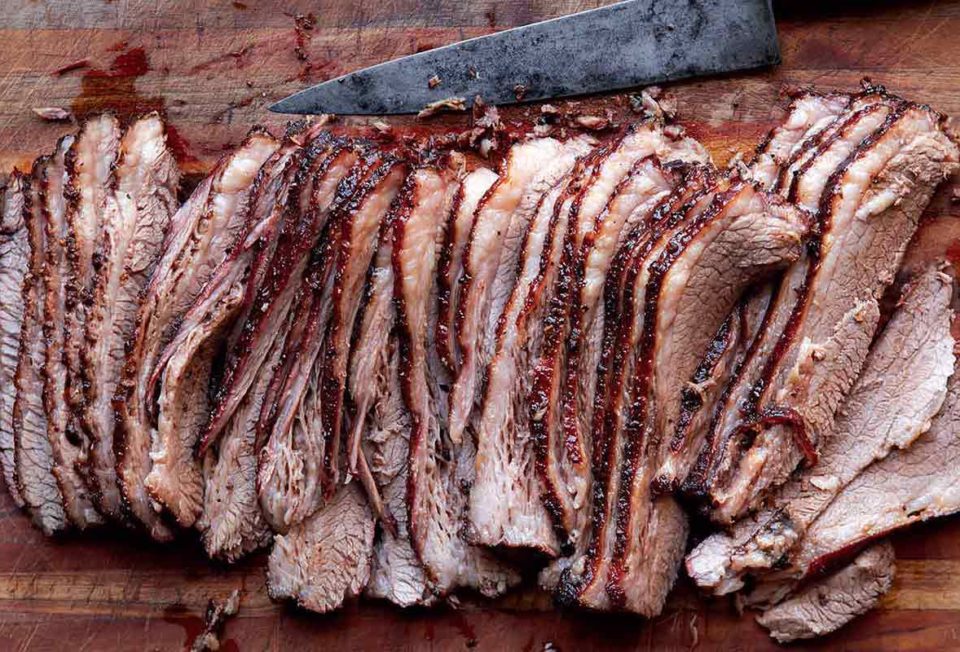 Sliced barbecued beef brisket